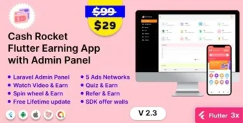 Cash Rocket (v5.4) Flutter Online Earning App with Admin Panel