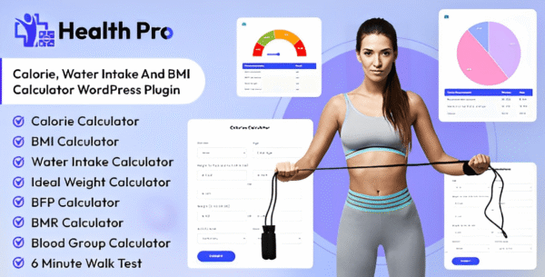 Health Pro (v1.0.6) Calorie, Water Intake And BMI Calculator WordPress Plugin